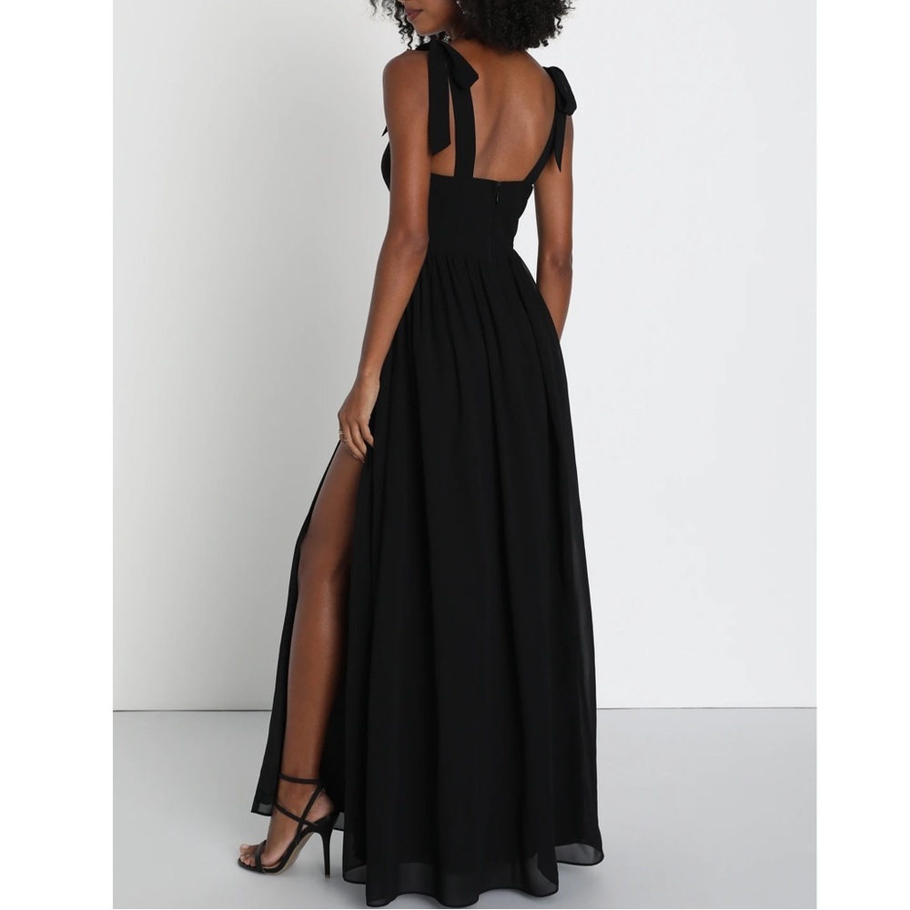 Lulus Radiant Charisma Black Chiffon Ruched Tie-Strap Maxi Dress 3X - Picture 3 of 9